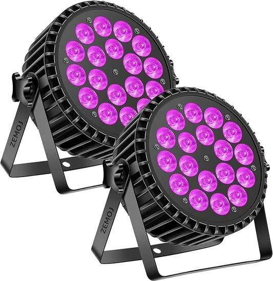 Par Can Lights Stage Lights, 18LED 180W RGB+UV Uplights Stage Lighting Effect by DMX and Sound Control Stage Lighting for Halloween Party Bar Disco DJ Live Show Wedding (2 Packs)