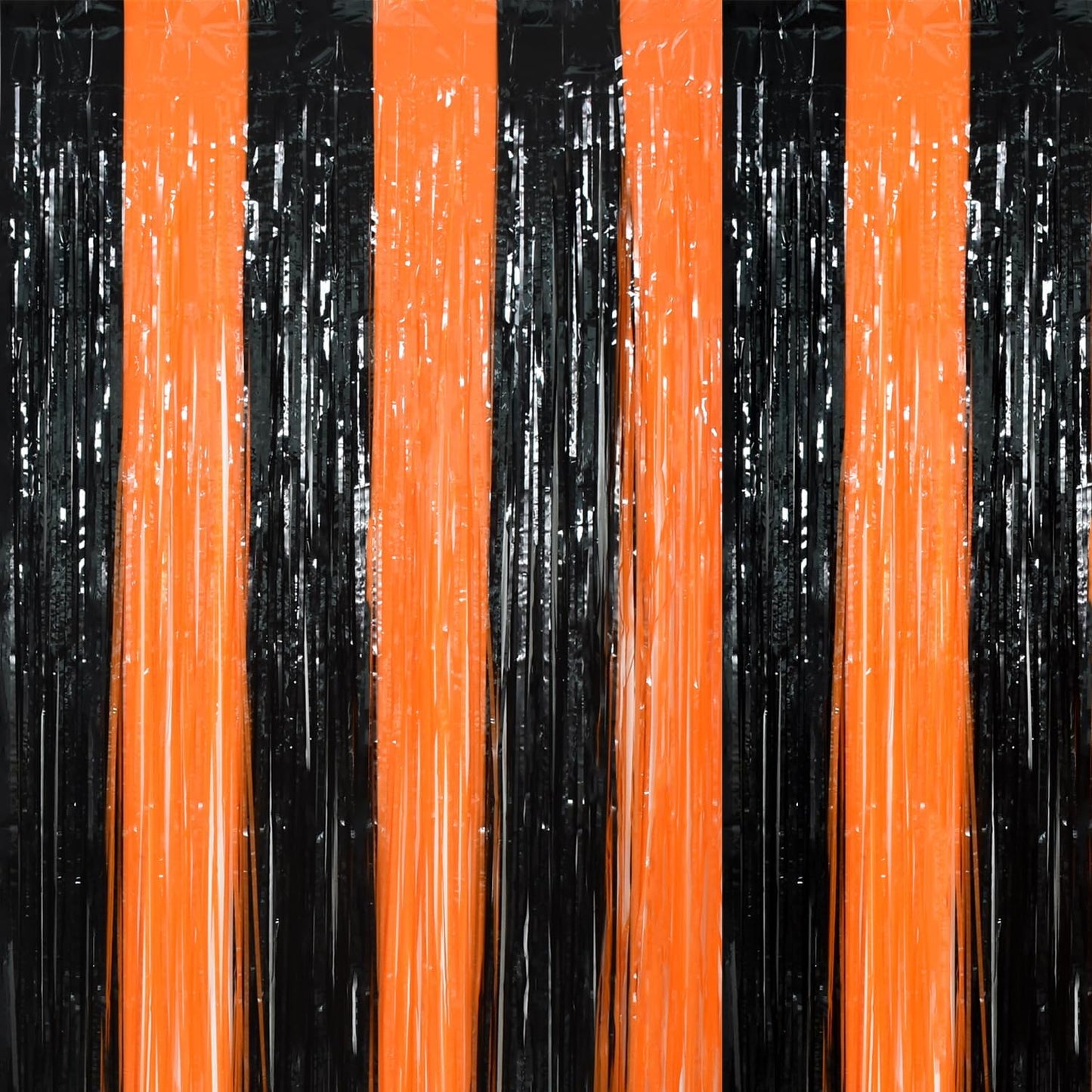 TONIFUL 2Pcs Black Orange Door Streamers,Photo Booth Backdrop Metallic Streamers Foil Fringe Curtains for Birthday,Christmas,New Year,Bachelorette,Halloween Party Streamers Decor(9.9ft x 6.6ft)