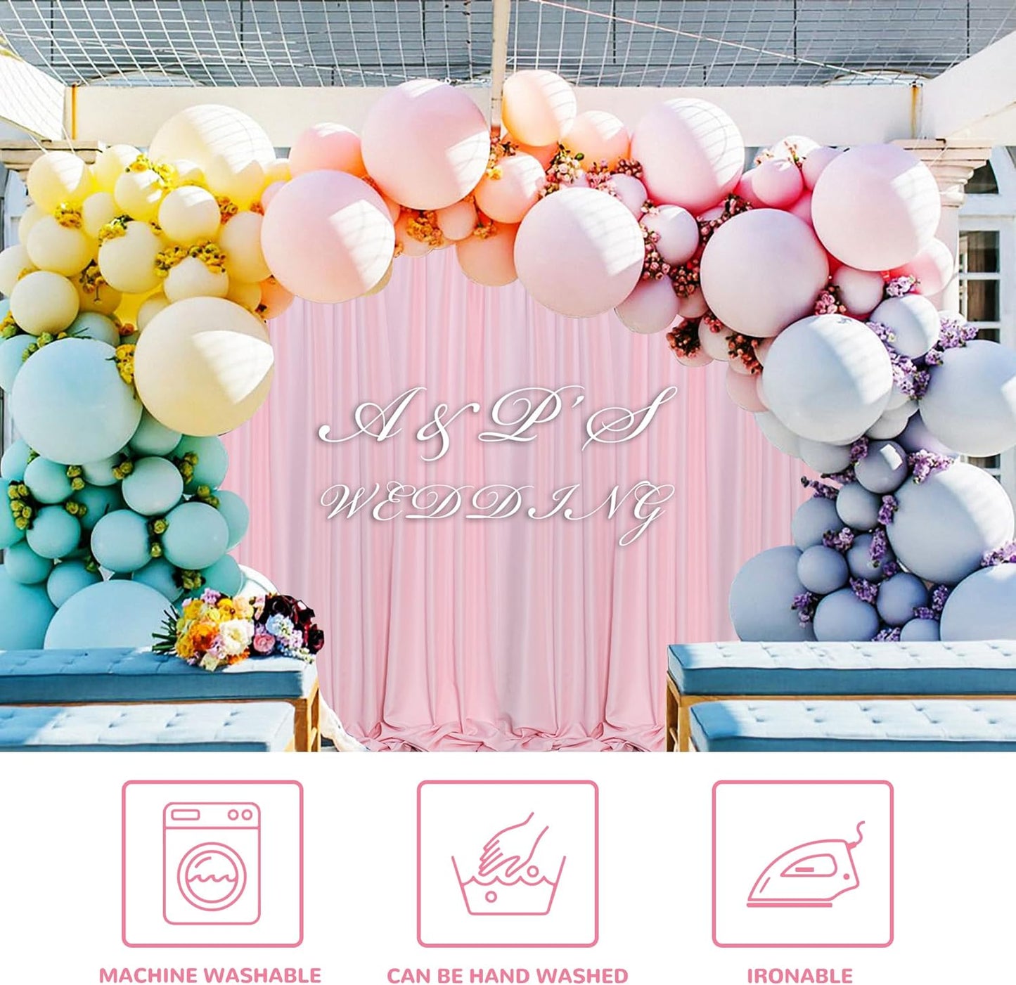 MEETSKY Pink Backdrop Curtain for Parties Baby Shower Pink Photo Curtains with Rod Pockets Backdrop Drapes Privacy Fabric Decoration for Wedding Birthday Gril Party Home Decor, 5ft x 8ft, 2 Panels