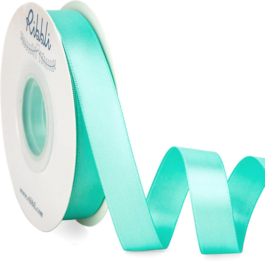 Ribbli Aqua Blue Satin Ribbon 5/8 inch x Continuous 25 Yards,Double Faced Satin Use for Craft, Gift Wrapping, Christmas Ornaments, Hair Bows, Bouquet Bows