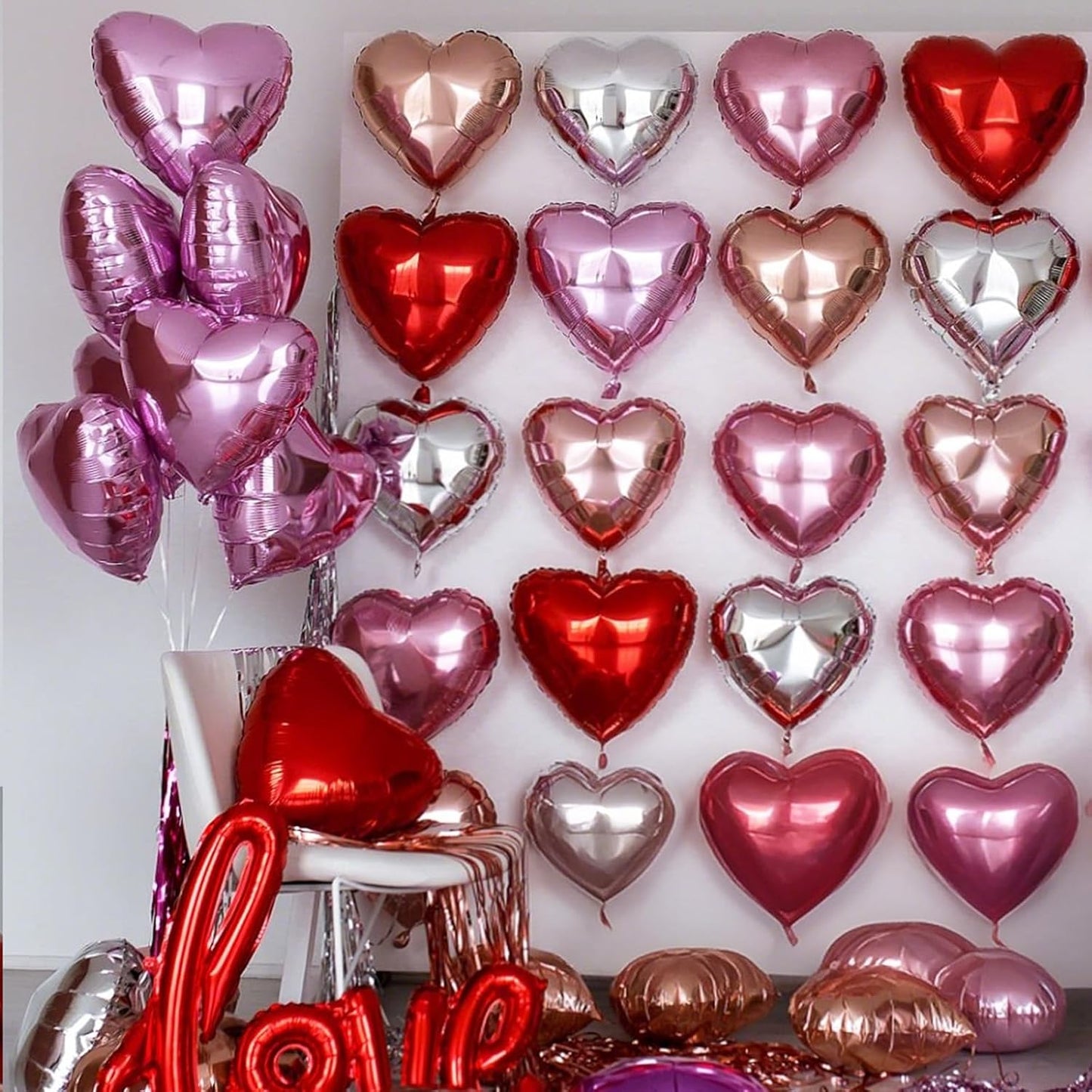Pink Red Heart Balloons,12Pcs 18 Inch Light Pink Foil Love Heart Shaped Balloons for Valentines Day Birthday Wedding Engagement Anniversary Party Graduation Baby Shower Decorations