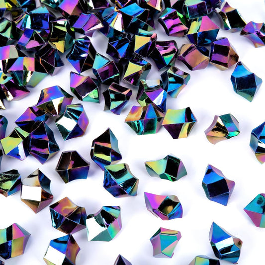 DomeStar 150PCS Iridescent Black Fake Ice, 2.5Cups Acrylic Gems Crystals Black Purple Rocks Diamonds Vase Centerpiece for Vase Fillers Party Table Scatter Wedding Food Display