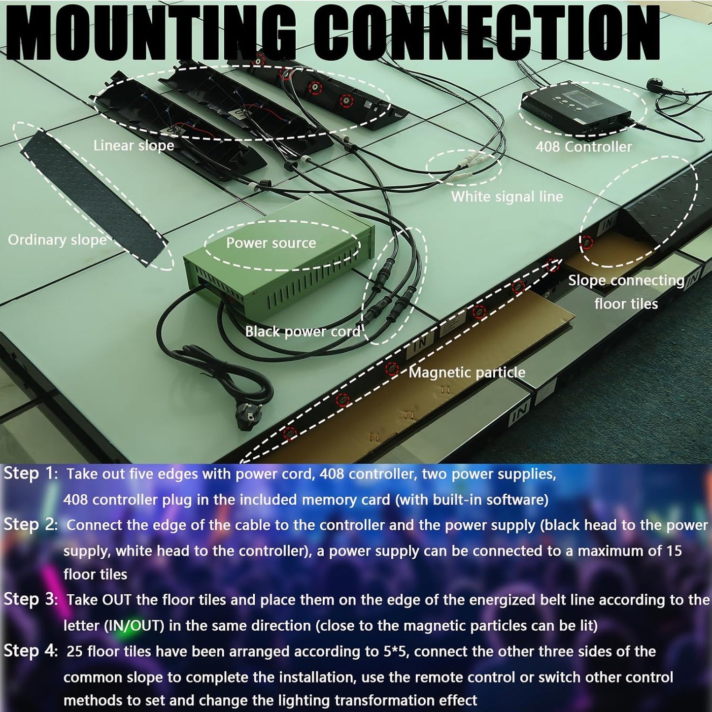 Dance Floor Stage Lights Tempered Glass Infinity Mirror Panel 3D Effect Led Dance Floor for Wedding Party Customizable (3D+RGB-Magnetic, 64PCS(13.1fFTX13.1FT))