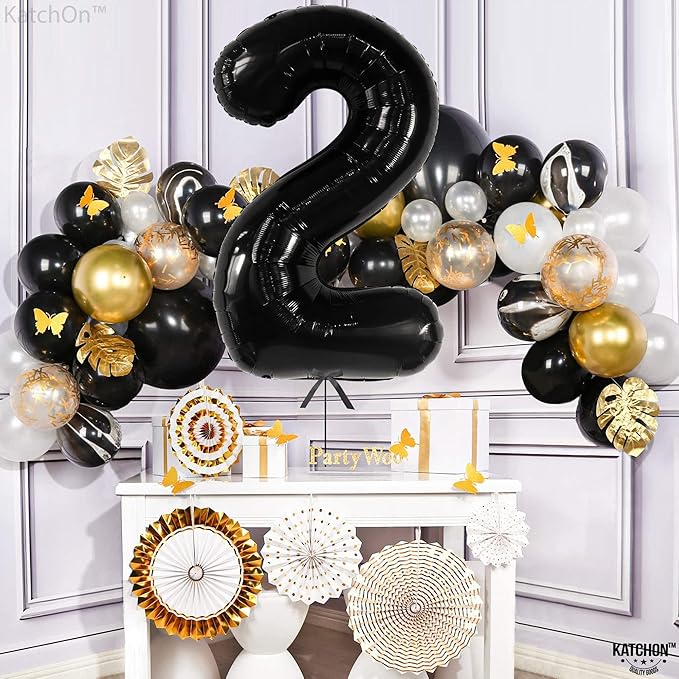 KatchOn Giant Black Number 2 Balloon - 40 Inch | Black 2 Balloon Number, Two Cool Birthday Party Decorations Boy | Black Two Balloon, 2nd Birthday Decorations for Boys