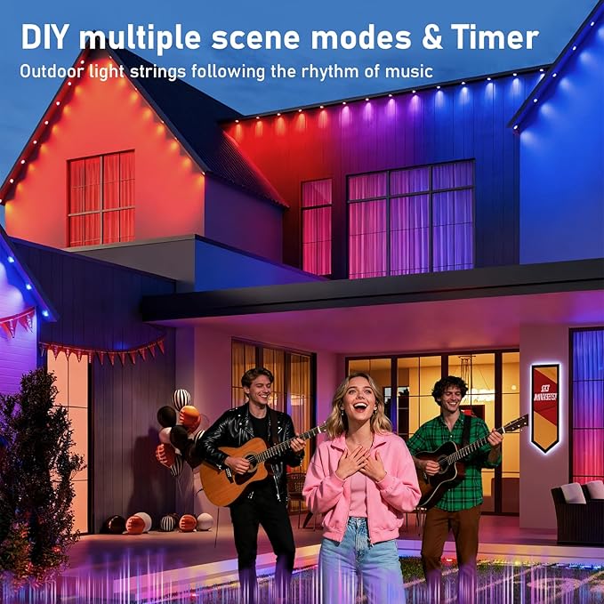 50FT Christmas Permanent Outdoor Lights,RGB+IC Eaves Lights with App & Remote Control,DIY Multi-Color Scene Modes,IP67 Waterproof,Outdoor Strings for House,Holiday Decorations for Christmas