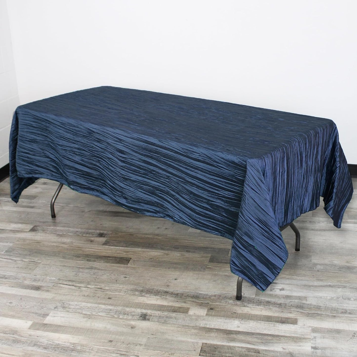 YOUR CHAIR COVERS - 60 x 102 inch Rectangular Crinkle Taffeta Tablecloth - Navy Blue, Rectangle Table Linens for 6 ft Rectangular Tables, Wedding Crushed Table Cloth