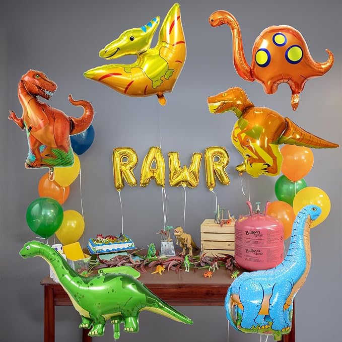 Dinosaur Foil Balloons Set (35-50 In), 6 Pieces Large Dinosaur Mylar Helium Balloons for Kids, Giant Cute Dino Birthday Party Decorations Kit for Boys Jungle Safari Theme Baby Shower Decor Supplies