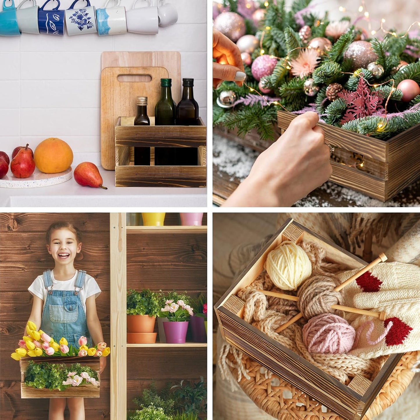 Sieral 4 Pieces Wood Cupcake Display Stand Decorative Dessert Appetizer Cake Stand Risers Wooden Crate Rustic Cake Risers for Storage for Party Christmas Halloween Wedding Decor(Rustic Dark Brown)