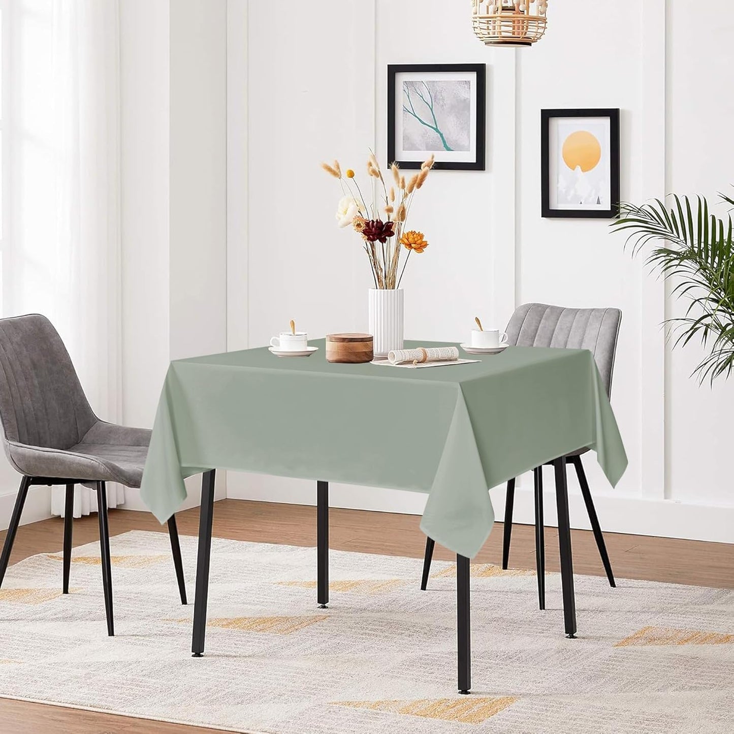 sancua Square Tablecloths 54x54 Inch - Sage Green Fabric Table Cloth for Square or Round Tables, Washable Polyester Table Cover for Dinner, Holiday Party, Decorative Display Tables