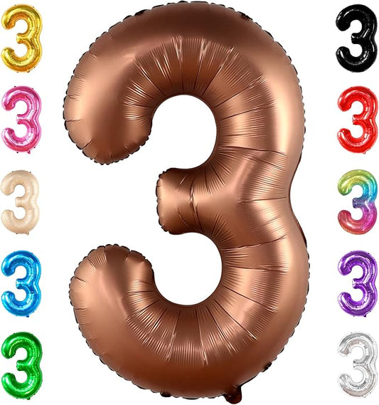 KatchOn, Coffee Brown Number 3 Balloon - 40 Inch | Big Brown 3 Balloon Number, Party Decorations for Girls | 3rd Birthday Decorations for Boys | 3 Foil Balloons, Safari Birthday