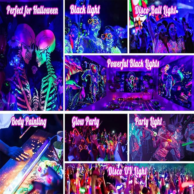 2 in 1 Disco Black Light Glow Party Lights,10W UV Disco Ball Light with Sound Activated Strobe Light Halloween Dj Party Lights Indoor for Halloween Christmas Birthday Party Dancing Decoration, 2 Pack