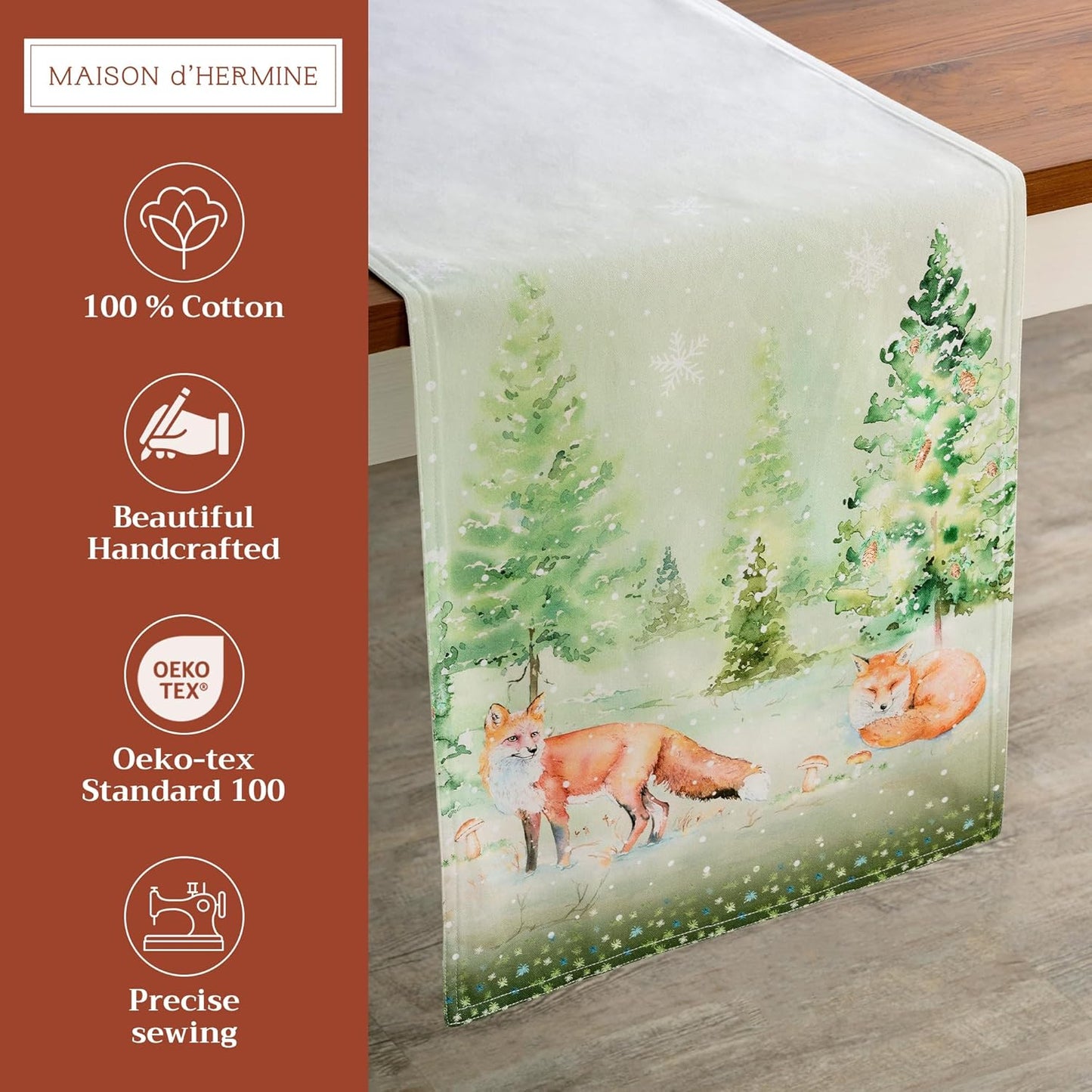 Maison d' Hermine Table Runner 100% Cotton Double Layer Table Runners 108 inches Long for Thanksgiving Christmas Decorations Home Kitchen Dining Party Wedding (Winter Mornings, 14.5" x 108")