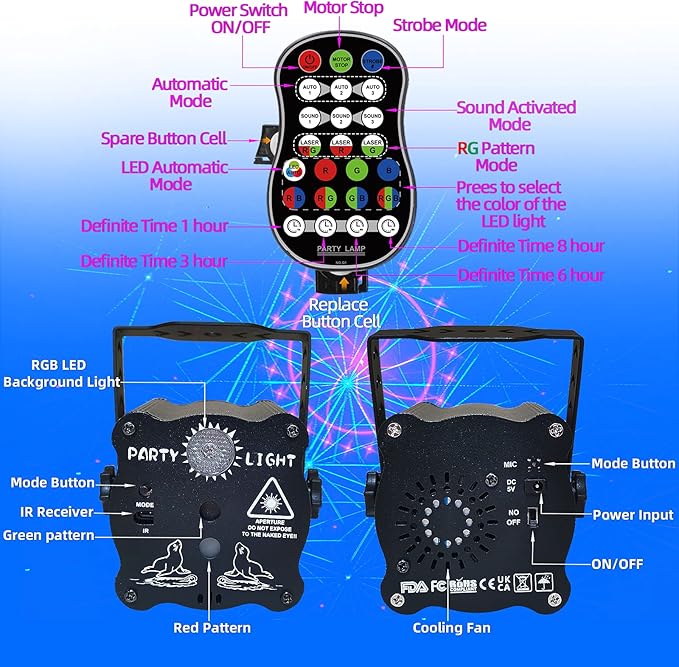 Birthday Gift Party Decorations Lights, Mini Disco Ball DJ Light with Remote Control Stage, Portable Sound Activated Led Projector Strobe Lamp for Indoor/Outdoor Parties Rave Xmas Show Home Bar