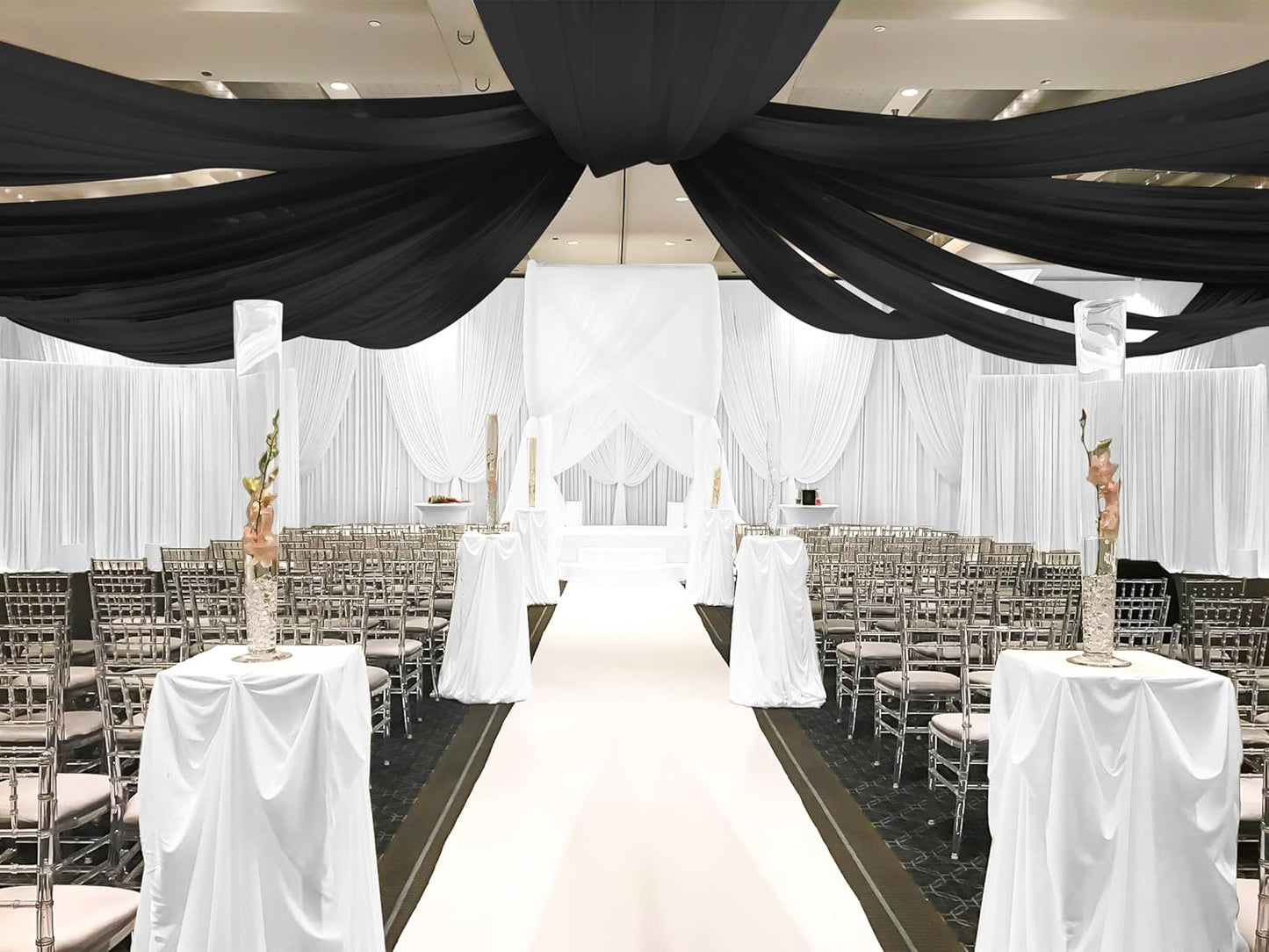 6 Panels Black Ceiling Drapes for Wedding, 5ftx10ft Ceiling Drapes Cheesecloth Sheer Fabric Curtain Wedding Arch Draping Fabric Romantic Ceilings Decorations for Weddings Party Ceremony Stage