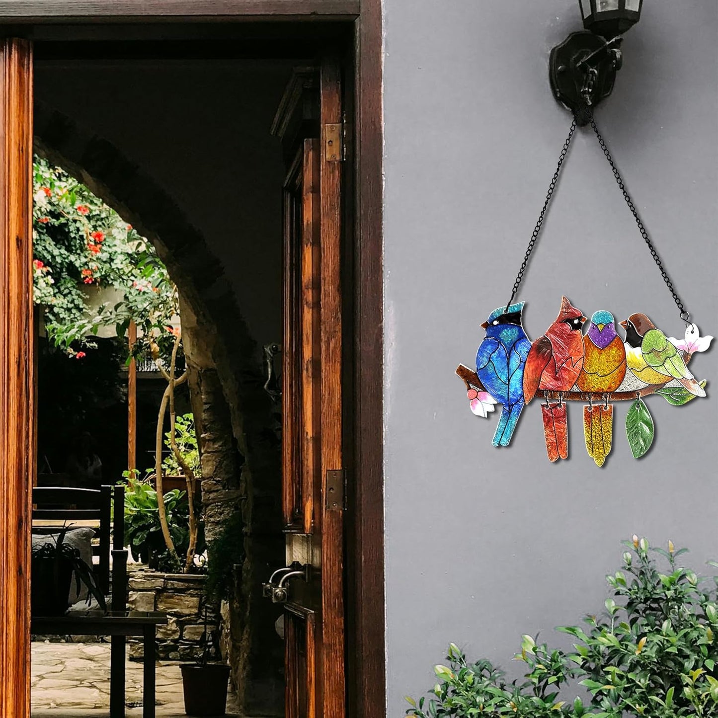 2 Pack Stained Glass Window Hanging - Hummingbird Decorations Suncatcher Hand-Painted Double Sided Birds on A Branch Sun Catcher for Window Home Decor Gifts for Mom,Bird Lovers