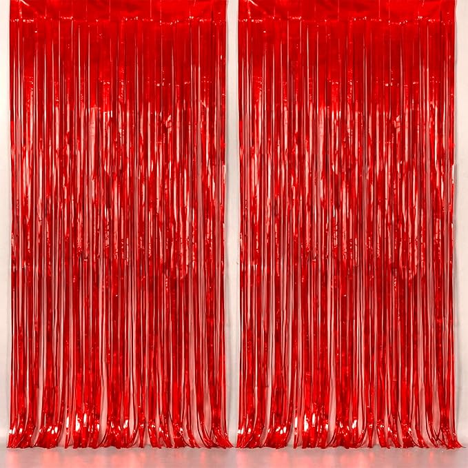 KatchOn, XtraLarge Red Streamers - 3.2x8 Feet, Pack of 2 | Red Fringe Backdrop for Christmas Decorations, Valentines Day Decor, New Years Decorations 2026 | Carnival, Casino Theme Party Decoration