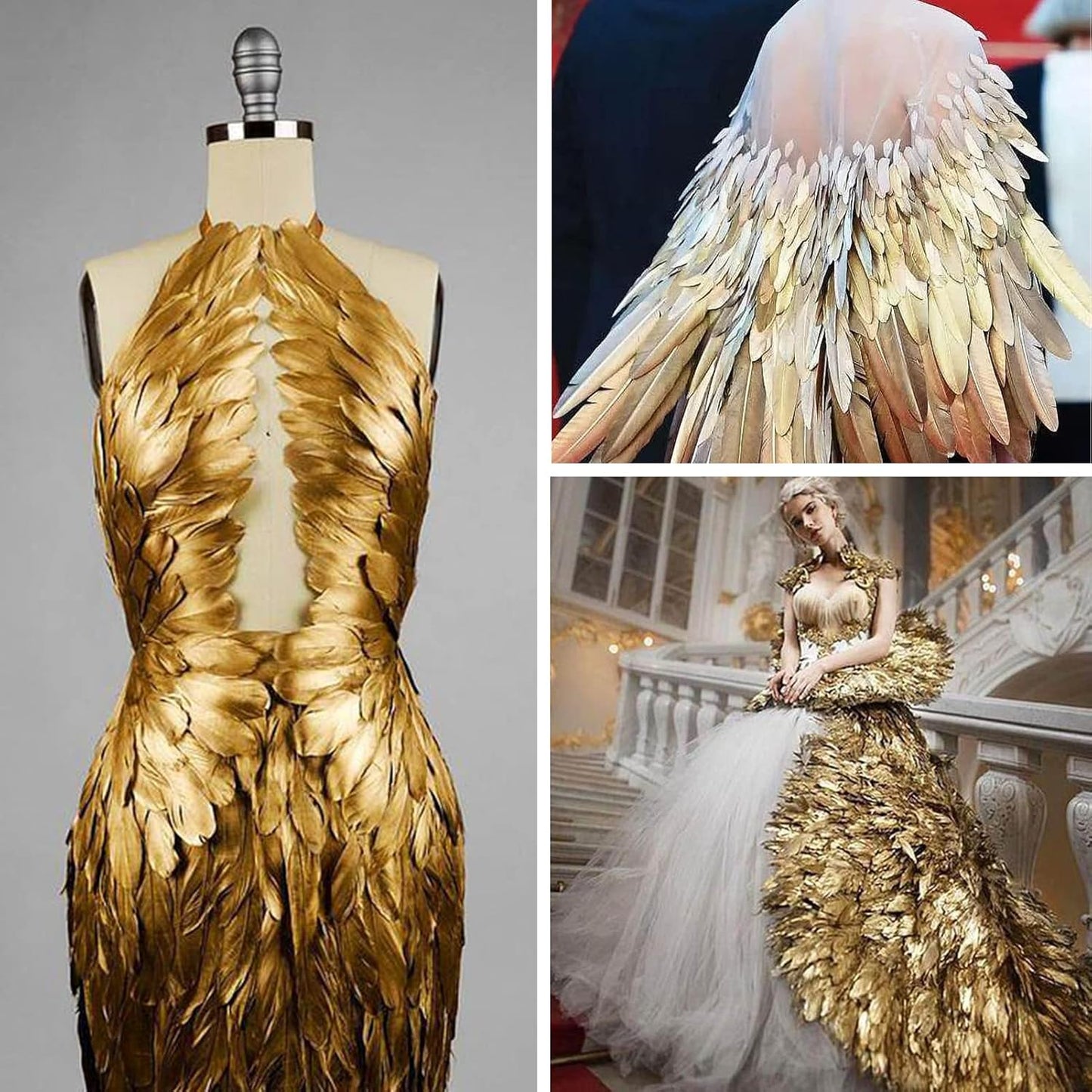 THARAHT 120pcs Gold Goose Feathers Natural Bulk 6-8 inch 15-20cm for Crafts DIY Cosplay Wedding Party Halloween Decoration Goose Nagoire Feathers