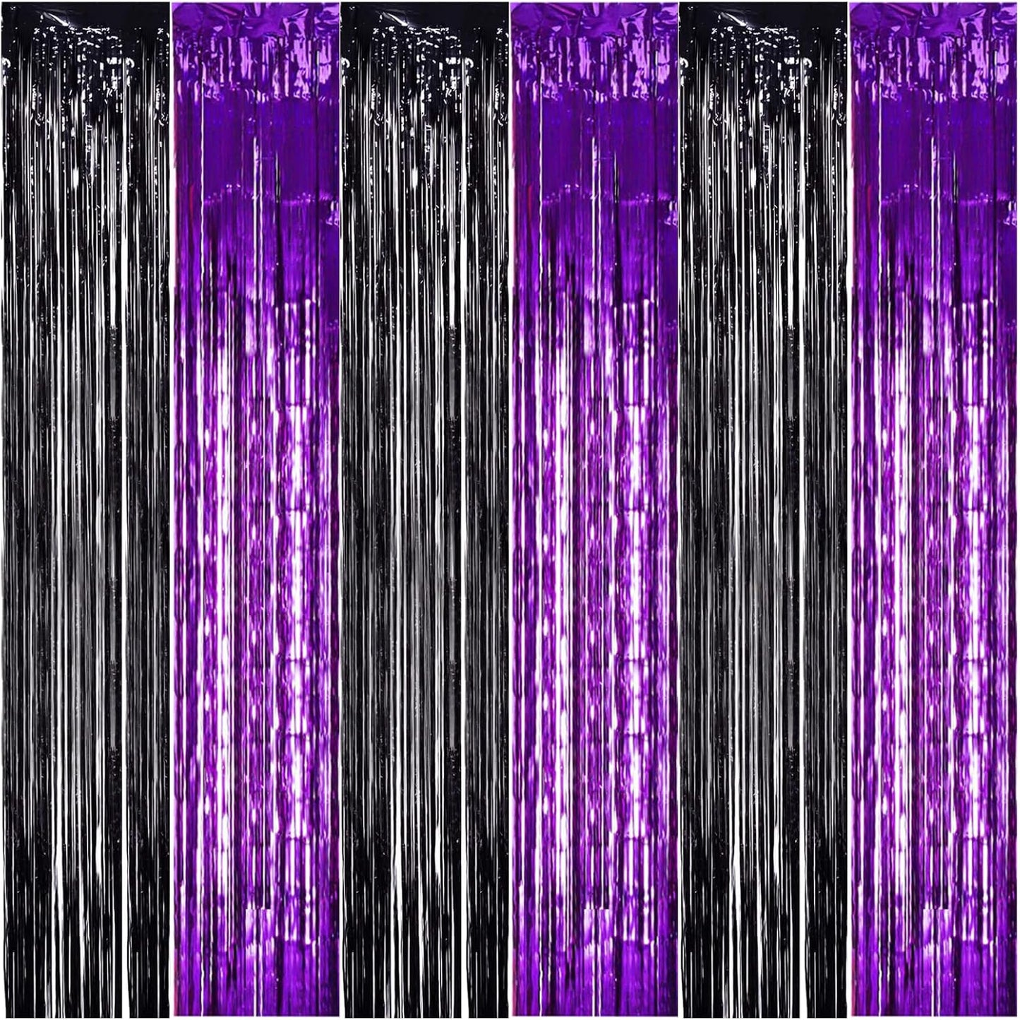 TONIFUL 2Pcs Black Purple Door Streamers,Photo Booth Backdrop Metallic Streamers Foil Fringe Curtains for Birthday Christmas New Year Bachelorette Halloween Party Streamers Decor