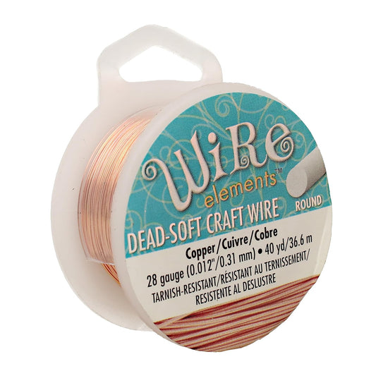 The Beadsmith Wire Elements Craft Wire – Tarnish Resistant, Soft Temper, Round, Copper Color – 0.32mm, 28 Gauge, 40 Yard Spool – Jewelry Making, Wire Wrapping, Floral, & Other DIY Crafts