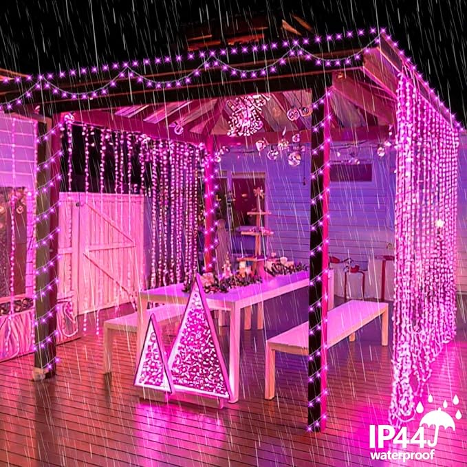 YEGUO Pink Christmas Lights Outdoor Waterproof, 165ft 500 LED String Lights Indoor, 8 Modes Clear Wire Fairy Light Plug in for Party Tree Valentines Wedding