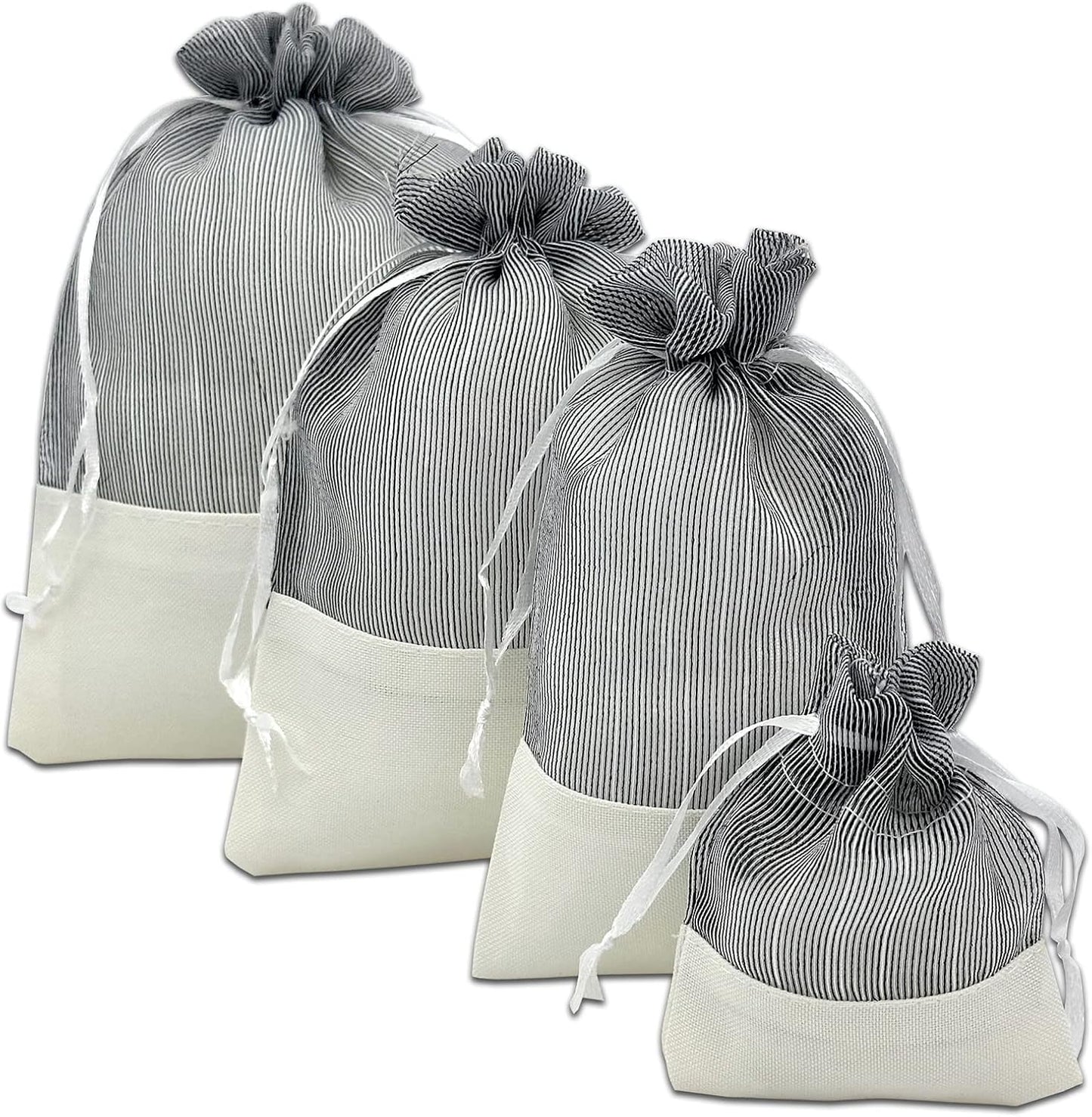 TheDisplayGuys For Your Modern Living 24-Pack Linen & Black Organza Gift Bags with Drawstrings (Small 4 x 6) - Party Favors, Samples, Treats Mesh Pouches