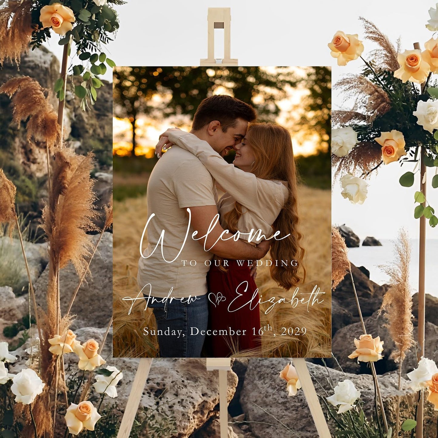 Welcome To Our Rustic Wedding Decoration - Personalized Welcome Sign With Stand