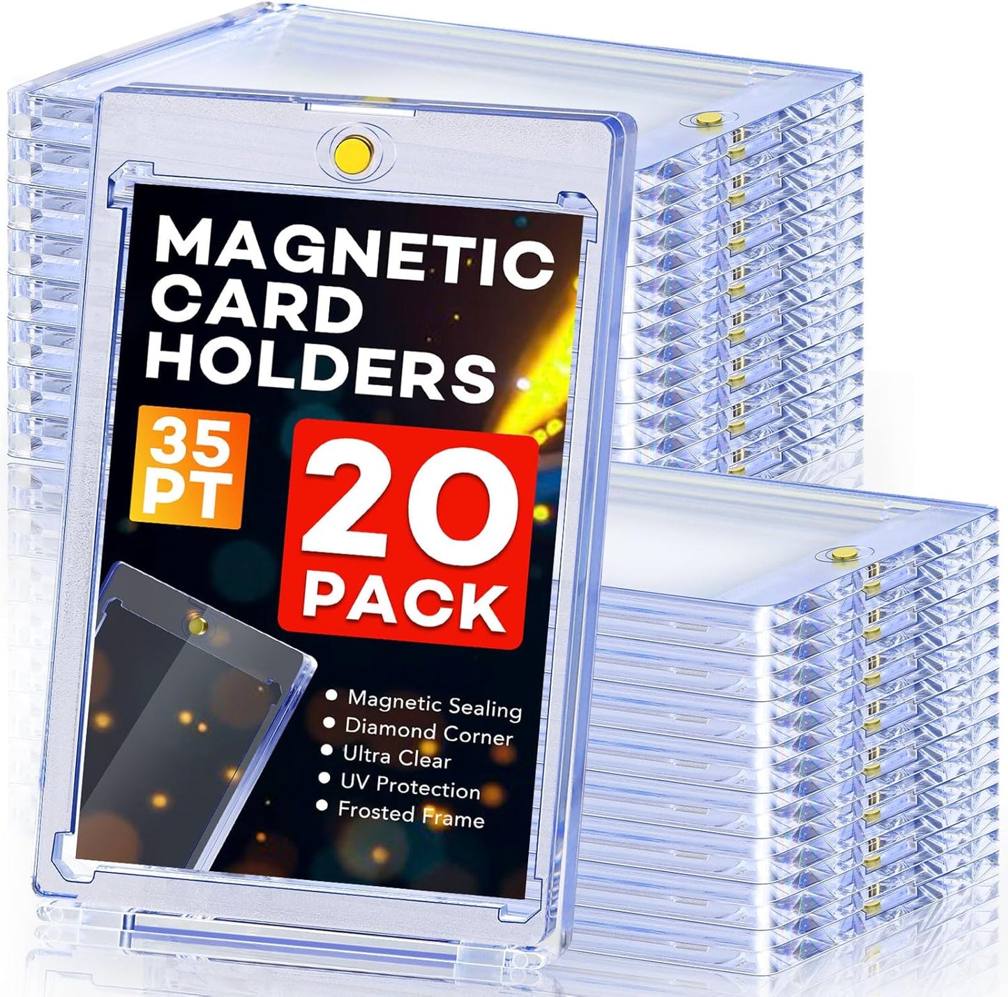 20ct Magnetic Card Holders, 35pt One Touch Card Holder, U-V Protection Hard Plastic Case for Trading Cards, Display Case for Sports, Baseball, Football, Game Cards