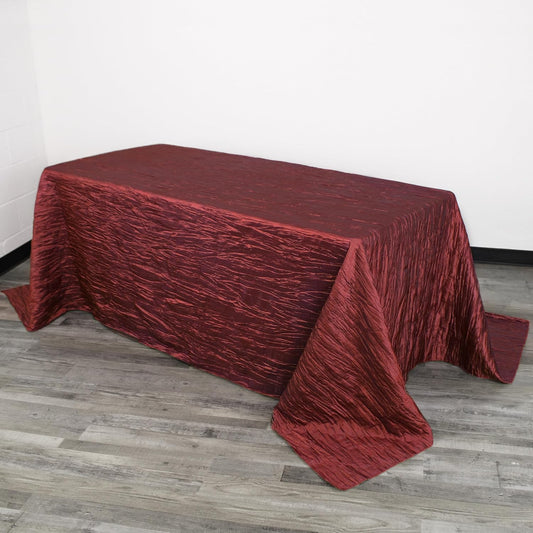 YOUR CHAIR COVERS - 90 x 132 inch Rectangular Crinkle Taffeta Tablecloth - Burgundy, Rectangle Table Linens for 6 ft Rectangular Tables, Wedding Crushed Table Cloth
