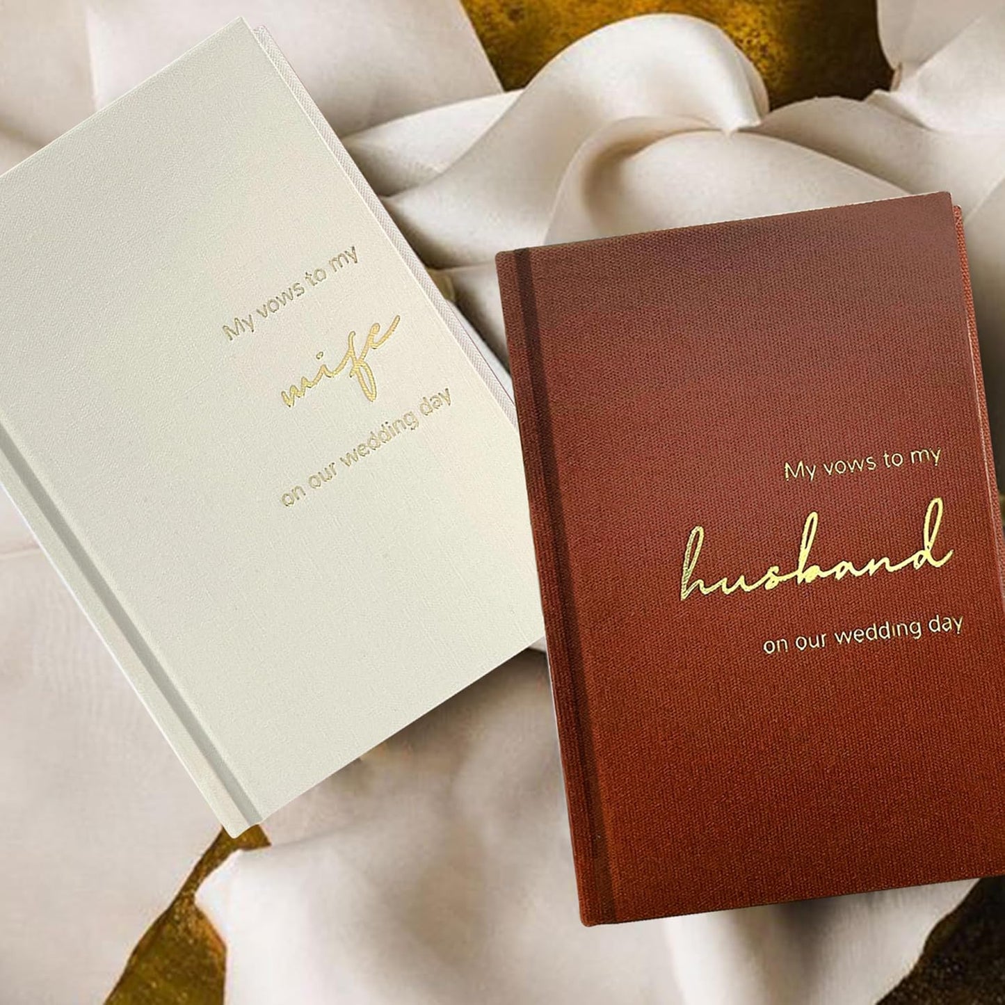 Vow Books His and Hers Set of 2 Canvas Linen Wedding Vow Books Husband and Wife Hard Cover Vow Books for Engagement Gifts(XZ-HW-Terracotta)
