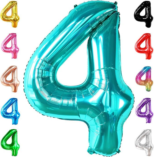 KatchOn, Giant Aqua Blue Number 4 Balloon - 40 Inch | Mermaid Number 4 Balloon for Birthdays | 4th Birthday Balloons, Mermaid Birthday Decorations | Teal 4 Balloon for Aqua Blue Party Decorations