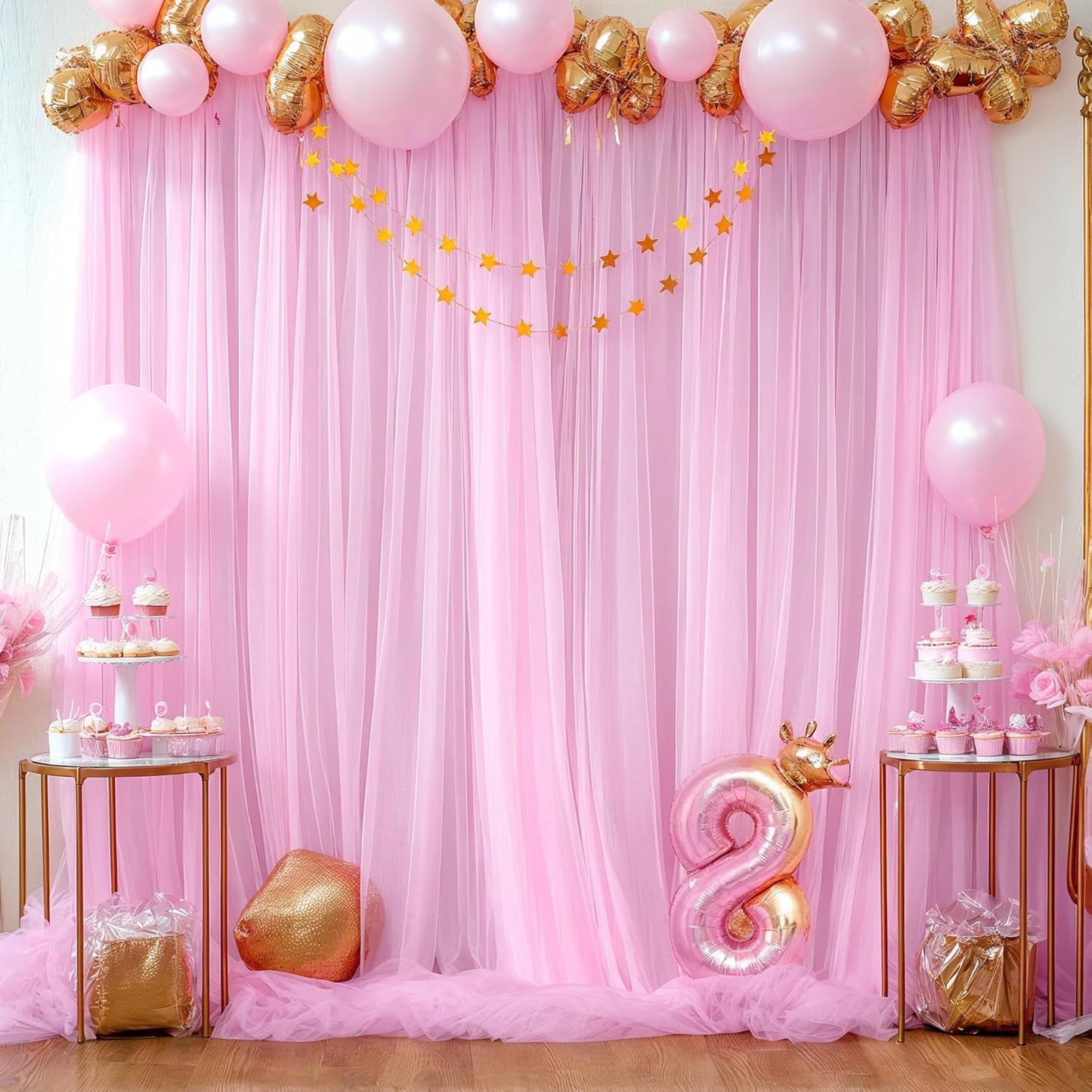 Pink Tulle Backdrop Curtain for Parties Girls Baby Shower 10ft X 8ft Light Pink Sheer Backdrop Curtains for Birthday Party Wedding Photo Booth Decorations 2 Panels 5ft X 8ft