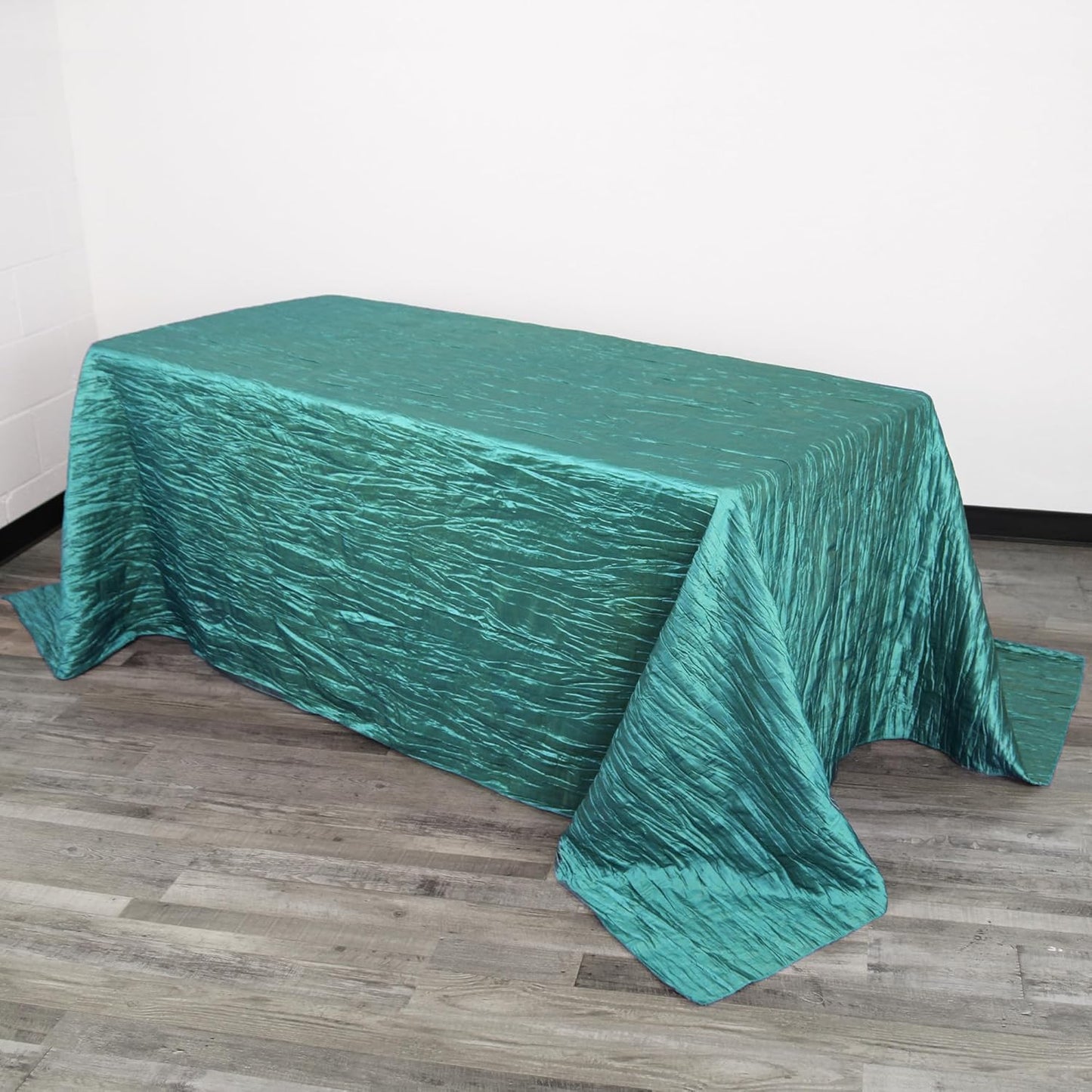 YOUR CHAIR COVERS - 90 x 132 inch Rectangular Crinkle Taffeta Tablecloth - Teal, Rectangle Table Linens for 6 ft Rectangular Tables, Wedding Crushed Table Cloth