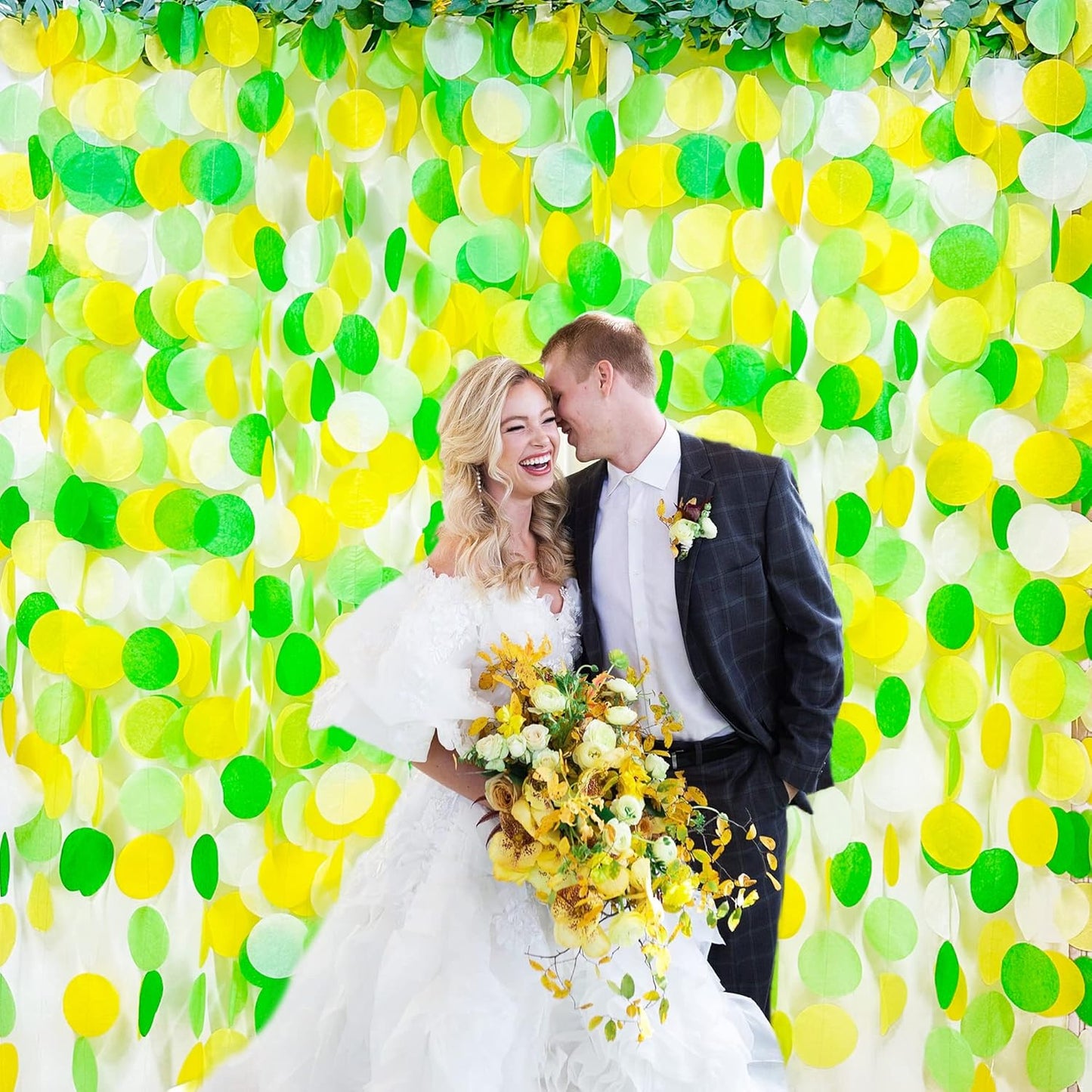 192Ft Yellow and Green Party Decorations Big Circle Dot Backdrop Garland Tissue Paper Polka Dots Hanging Curtain Streamer for Spring Summer Birthday Engagement Wedding Bridal Shower Tea Party Supplies