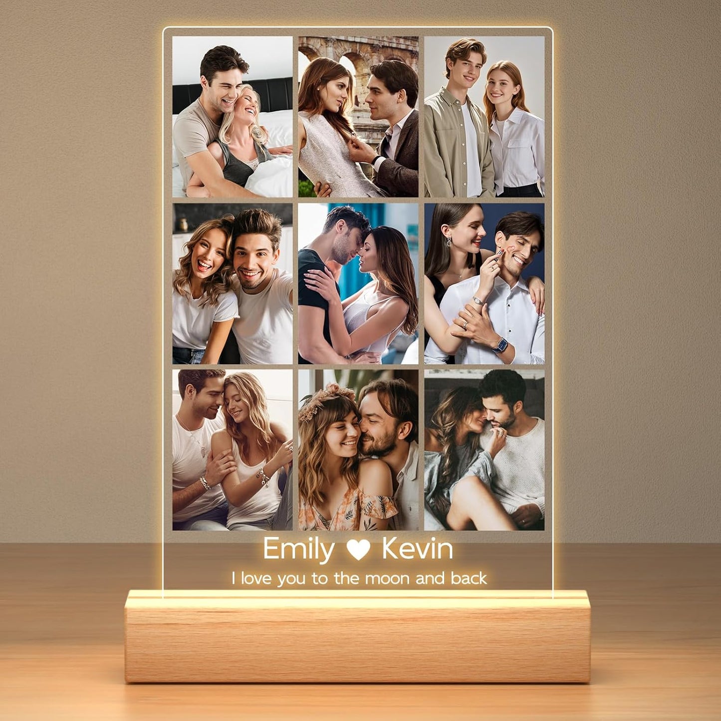 Personalized Picture Frame with Photos, Custom Picture Frames, Personalized Photo Frame with Night Light, Personalized Anniversary Birthday Gifts for Women Men Girlfriend Boyfriend Couples Her Him