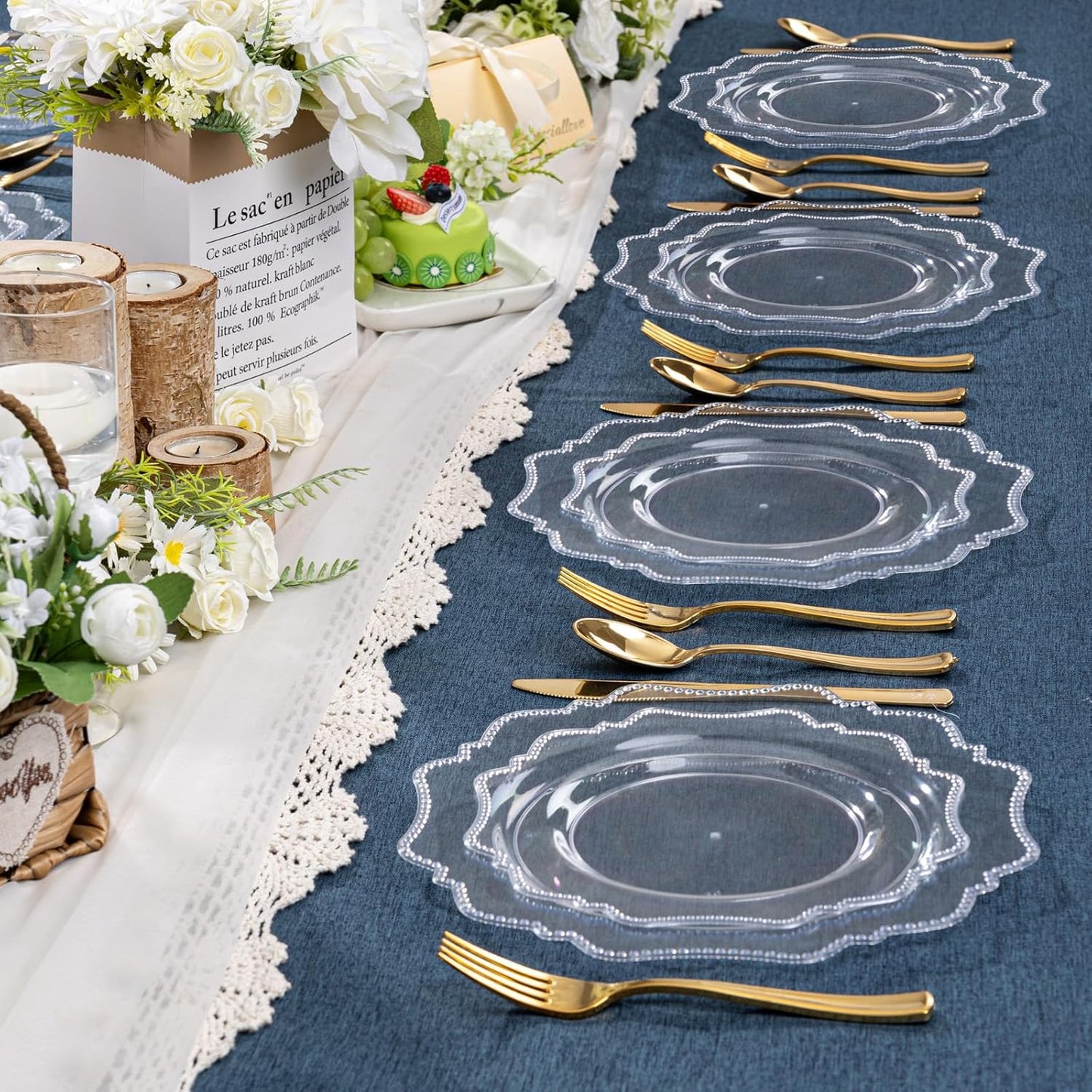 COLOSUS 100pcs 9.5 Inch Clear Plastic Plates,Heavy Duty Disposable Dinner Plates,Fancy clear Plates,Premium Plastic Dinner Plates for Party,Wedding and Everyday Use