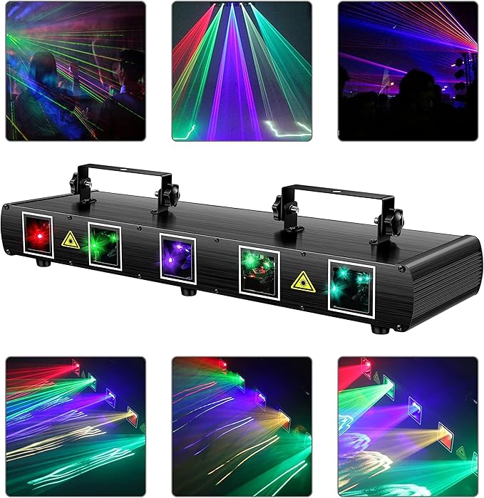 DJ Laser Lights, U`King 5 Beam Effect Sound Activated DJ Party Lights RGBYC LED Music Light by DMX Control for Disco Dancing Birthday Bar Stage Lighting(2PC)