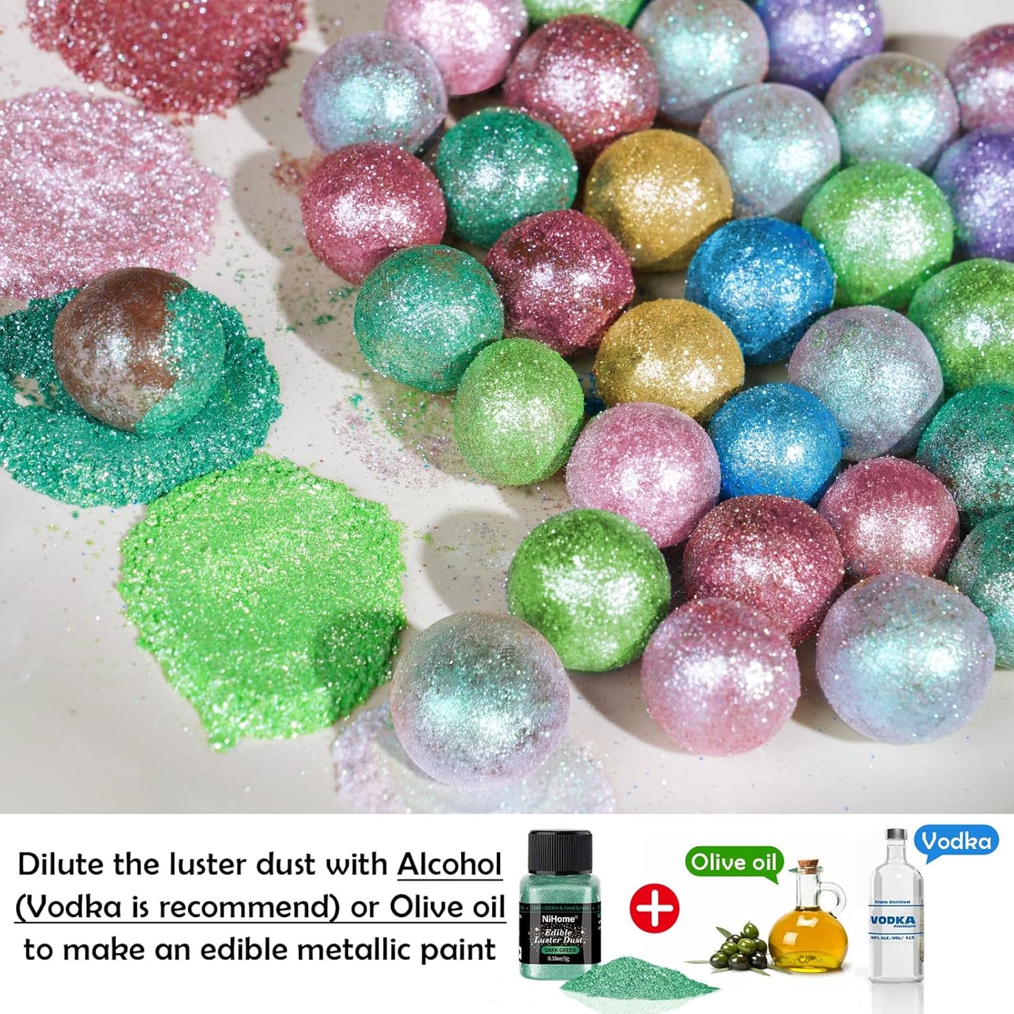 NiHome Edible Food-Grade Glimmer Powder Glitter Luster Dust Metallic Food Decorating Sprinkle Glimmery Dust for Drink Wine Beverage Cake Candy Dessert Bakery Restaurant Vegan (0.18oz/5g, Dark Green)