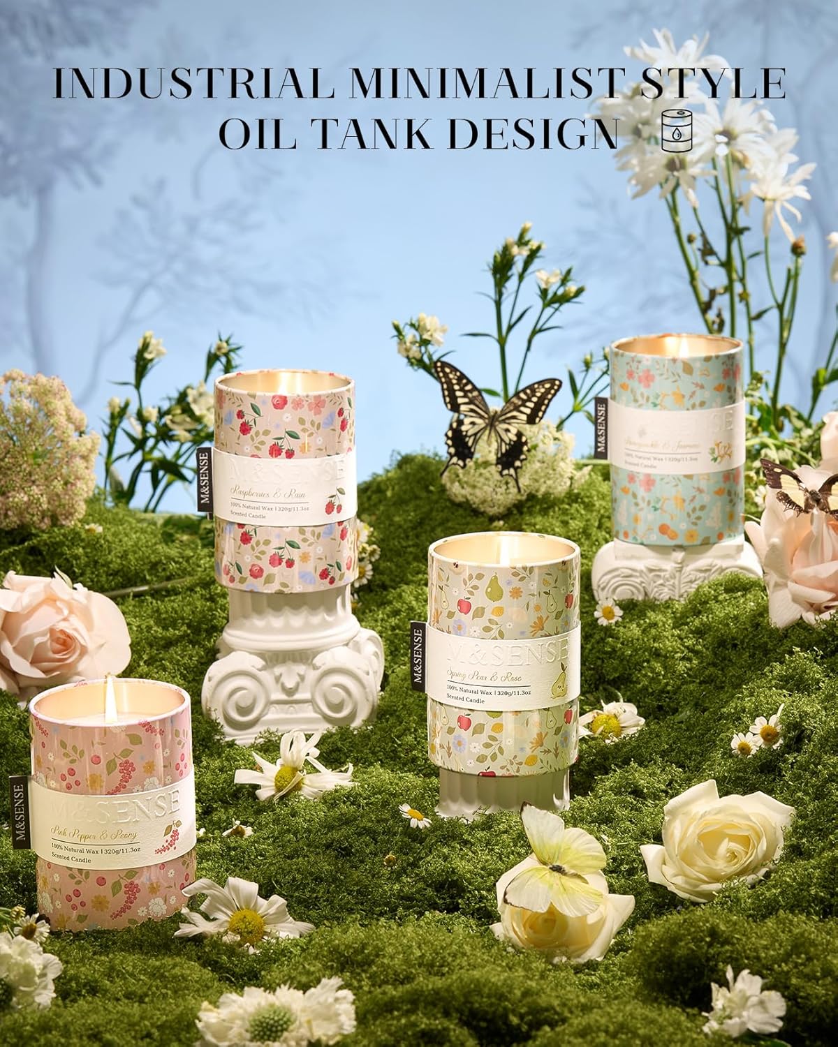 M&SENSE Bamboo Orange Blossom Scented Candle, Medium Jar Candle 11.3oz Natural Soy Wax for Home Scented, Floral Candles Gift for Spring Holiday, Up to 70 Hours Burning Long-Lasting Fragrance