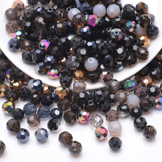 200PCS 6MM Crystal Glass Beads for Jewelry Making - Black Series Rondelle Faceted Crystal Glass Beads for Bracelet Making, DIY Crafts Wind Chimes Suncatchers