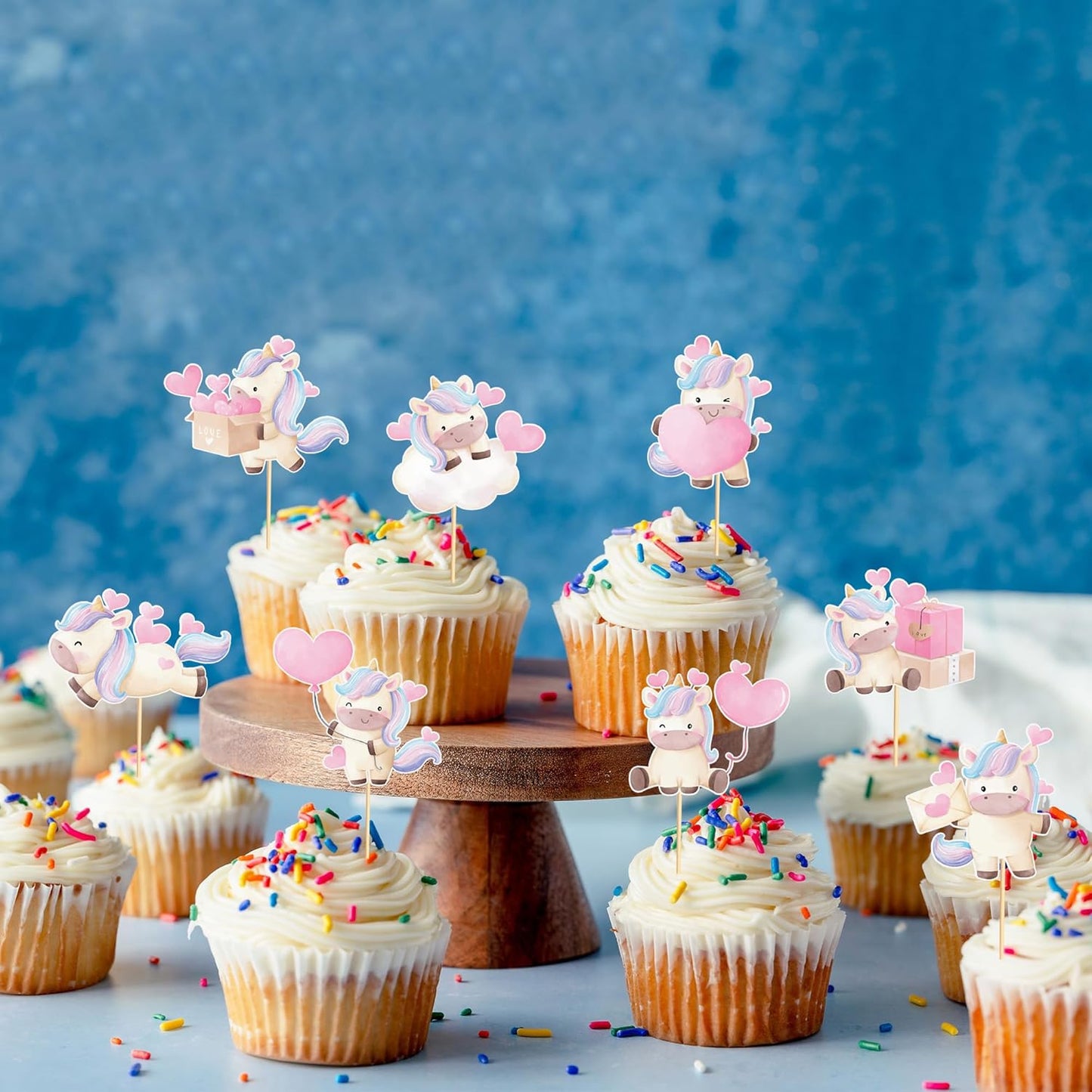 24pcs Unicorn Cupcake Toppers with Heart Unicorn Party Decoration Suitable for Baby Shower Valentine's Day Birthday Party Decoration