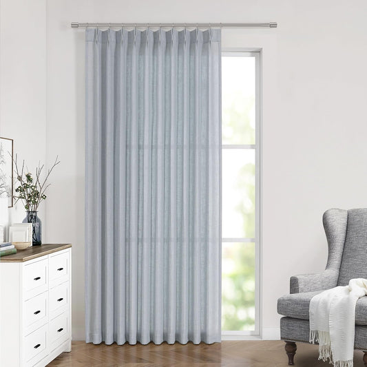 Vision Home Blue Grey Pinch Pleated Semi Sheer Curtains Textured Linen Blended Light Filtering Window Curtains 84 inch for Living Room Bedroom Patio Pinch Pleat Drapes with Hooks 1 Panel 60" Wx84 L