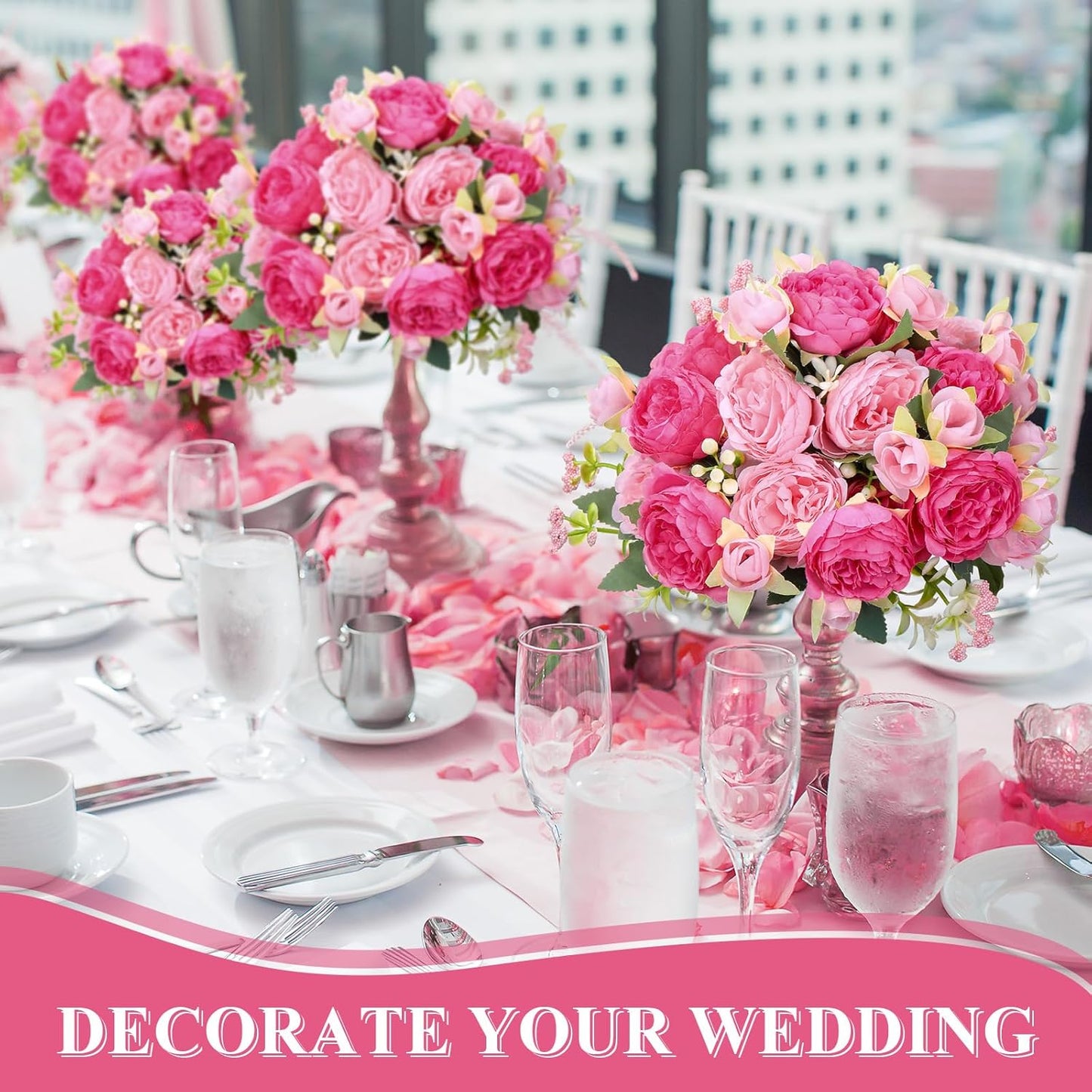 8 Bundles Artificial Peonies Flowers Boho Faux Flowers Arrangements Artificial Centerpiece Spring Bouquet Floral Wedding Decoration for Vase(Pink Series)