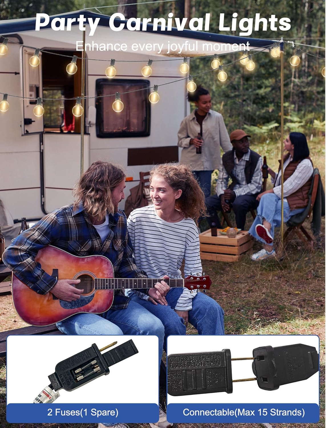 SUNSGNE Outdoor String Lights, 50FT Outdoor Globe Light with 52 G40 Shatterproof LED Bulbs(2 Spare), String Lights for Outside Patio Porch Garden Backyard Balcony Deck Decor, E12 Sockets