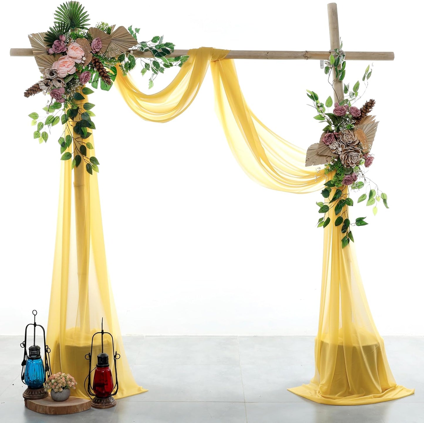 VDS Pack of 1 Panel (30 Inch X 20 Feet) Wedding Arch Draping Fabric Sheer Chiffon Fabric Drapery for Wedding Ceremony Reception Swag Backdrop Canopy Chuppah ARBO Altars Decoration (Gold)