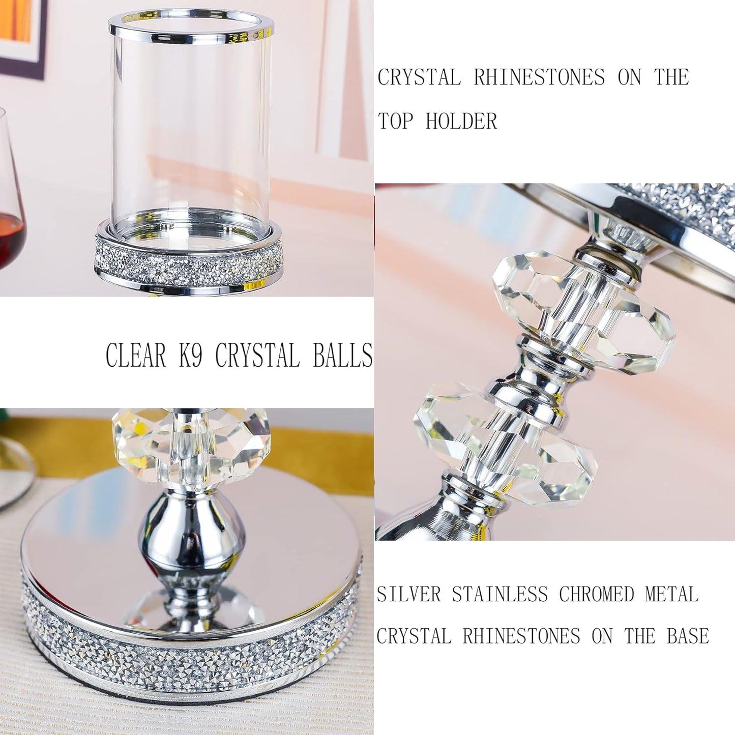 Pillar Candle Holders, Candle Holders for Pillar Candle, Crystal Candlesticks Holder for Home Decor, Wedding, Events, Coffee Dining Table CH048MD
