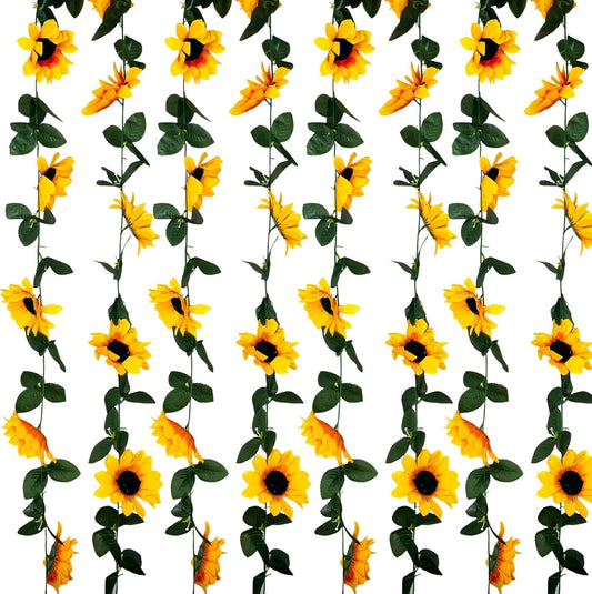 8Pcs 63Ft Sunflower Garland, Fake Hanging Flowers, Sunflower Artificial Flower Vine, Hanging Floral Vine Garland for Wedding, Party, Wall Arch, Halloween, Christmas Summer Garden Backdrop Decor