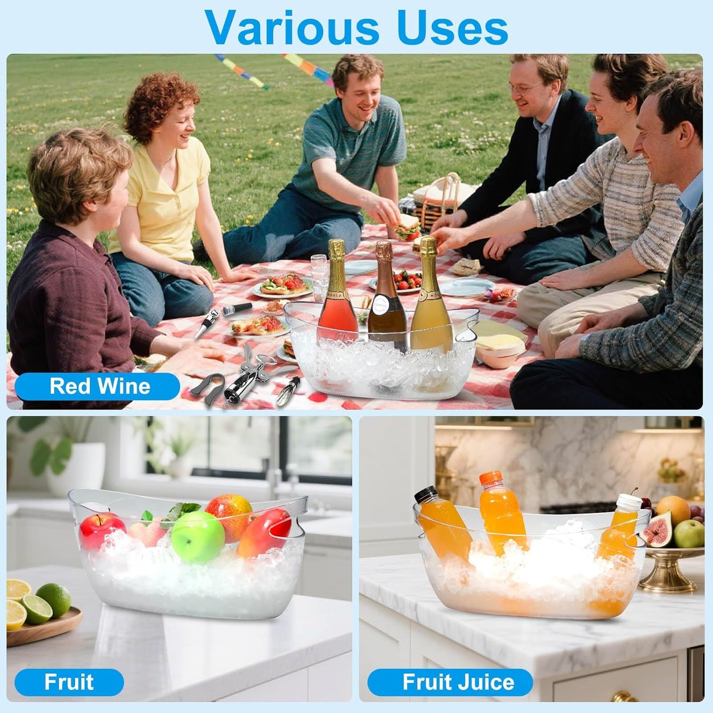 KITHELP 2 PCS Ice Buckets for Parties, 5.5L Ice Bucket with Scoops and Metal Wine Bottle Opener, Mimosa Bar Supplies Beverage Tub for Champagne, Beer, Cocktail