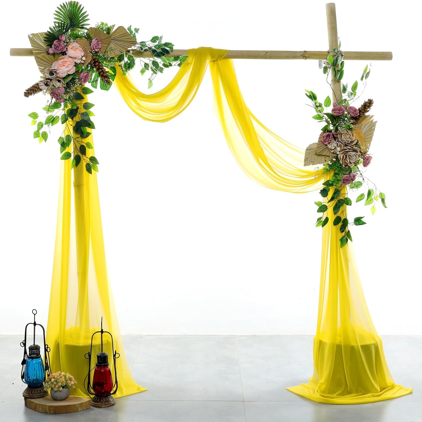 VDS Pack of 1 Panel (30 Inch X 50 Feet) Wedding Arch Draping Fabric Sheer Chiffon Fabric Drapery for Wedding Ceremony Reception Swag Backdrop Canopy Chuppah ARBO Altars Decoration (Yellow)