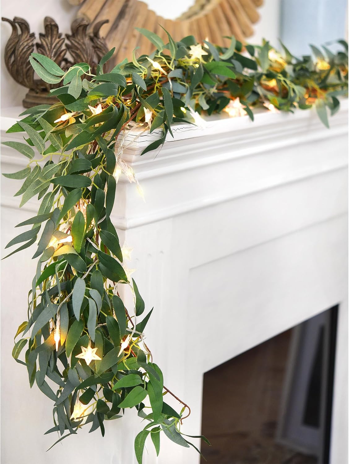 2 Mix Rustic Willow Garlands, Bendable Artificial Greenery Vine Leaves for Wedding Home Decoration with 33 Feet Star String Lights (Battery Operated) by FiveSeasonStuff