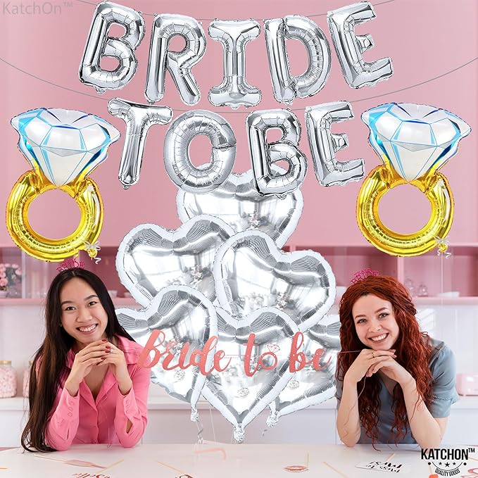 KatchOn Silver Bride To Be Balloons Set - Pack of 17 | Bachelorette Party Decorations Silver | Bride Balloons, Bridal Shower Decorations | Bridal Shower Sign